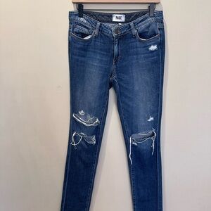 PAIGE Women's Dark Blue Ripped Skinny Jeans